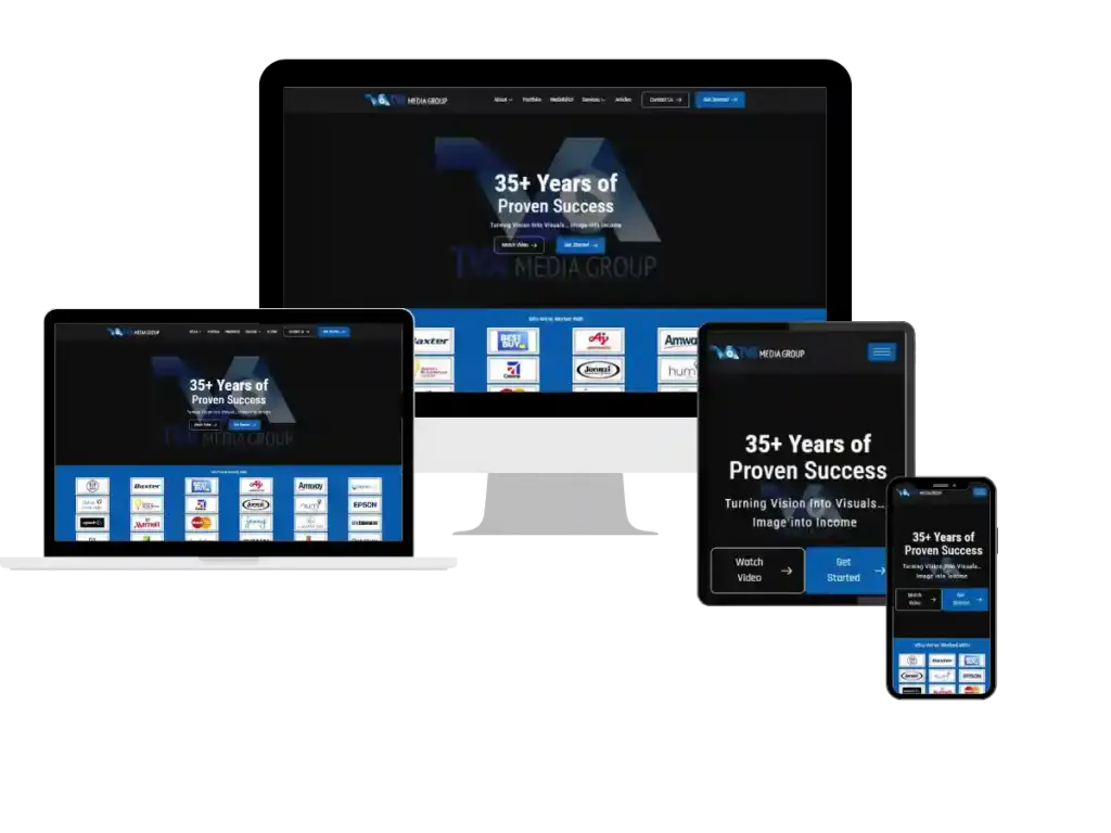 Responsive website on desktop, laptop, tablet, and mobile
