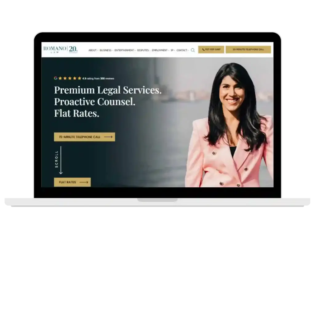 Law firm website on laptop screen