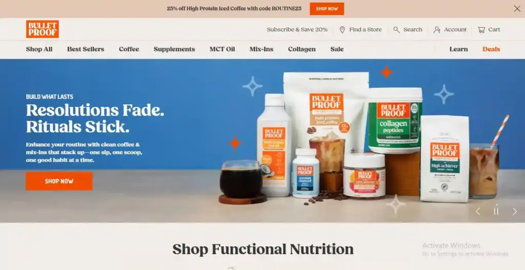 “Bulletproof coffee aur supplements banner”