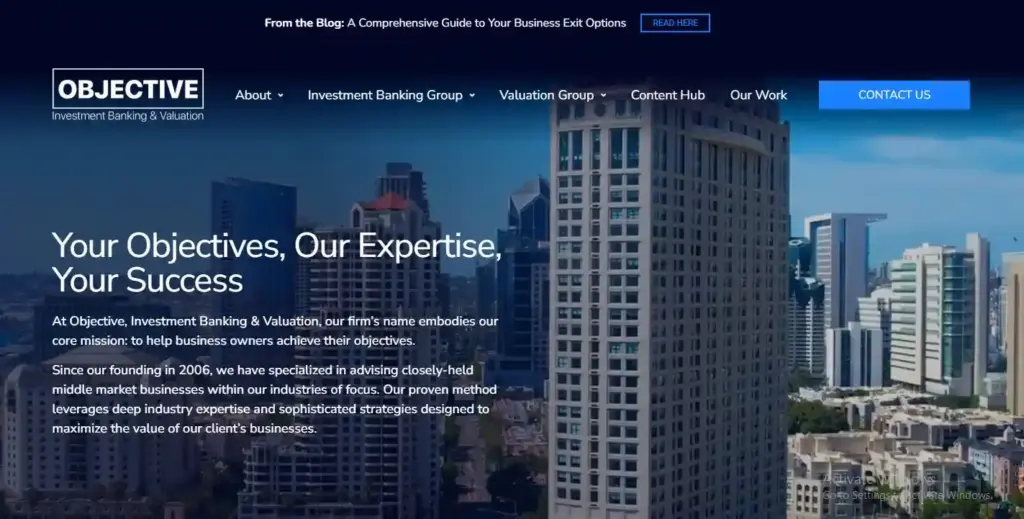 Investment banking website hero banner