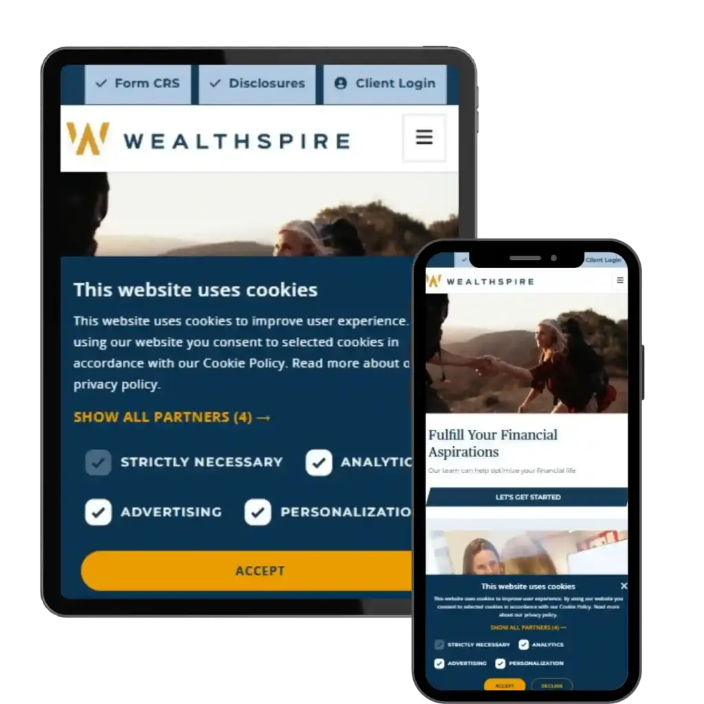 Wealthspire website on tablet and mobile