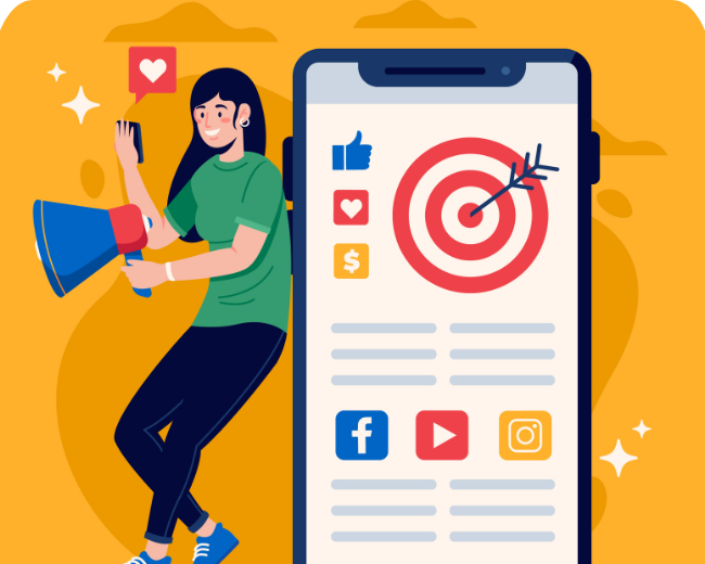 “Digital marketing illustration with social media targeting on a smartphone”