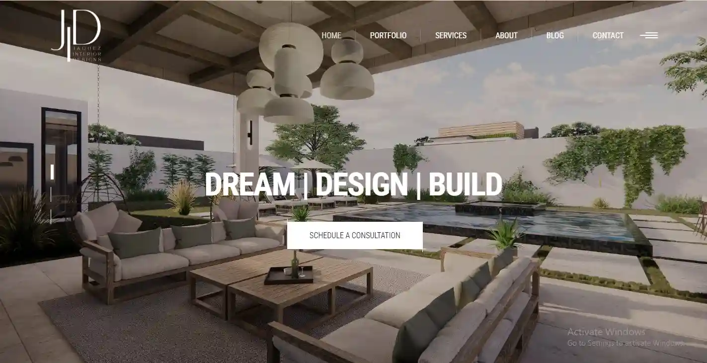 Modern outdoor interior design with pool