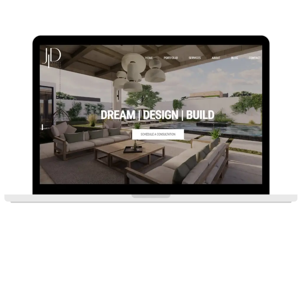 Interior design website homepage on laptop