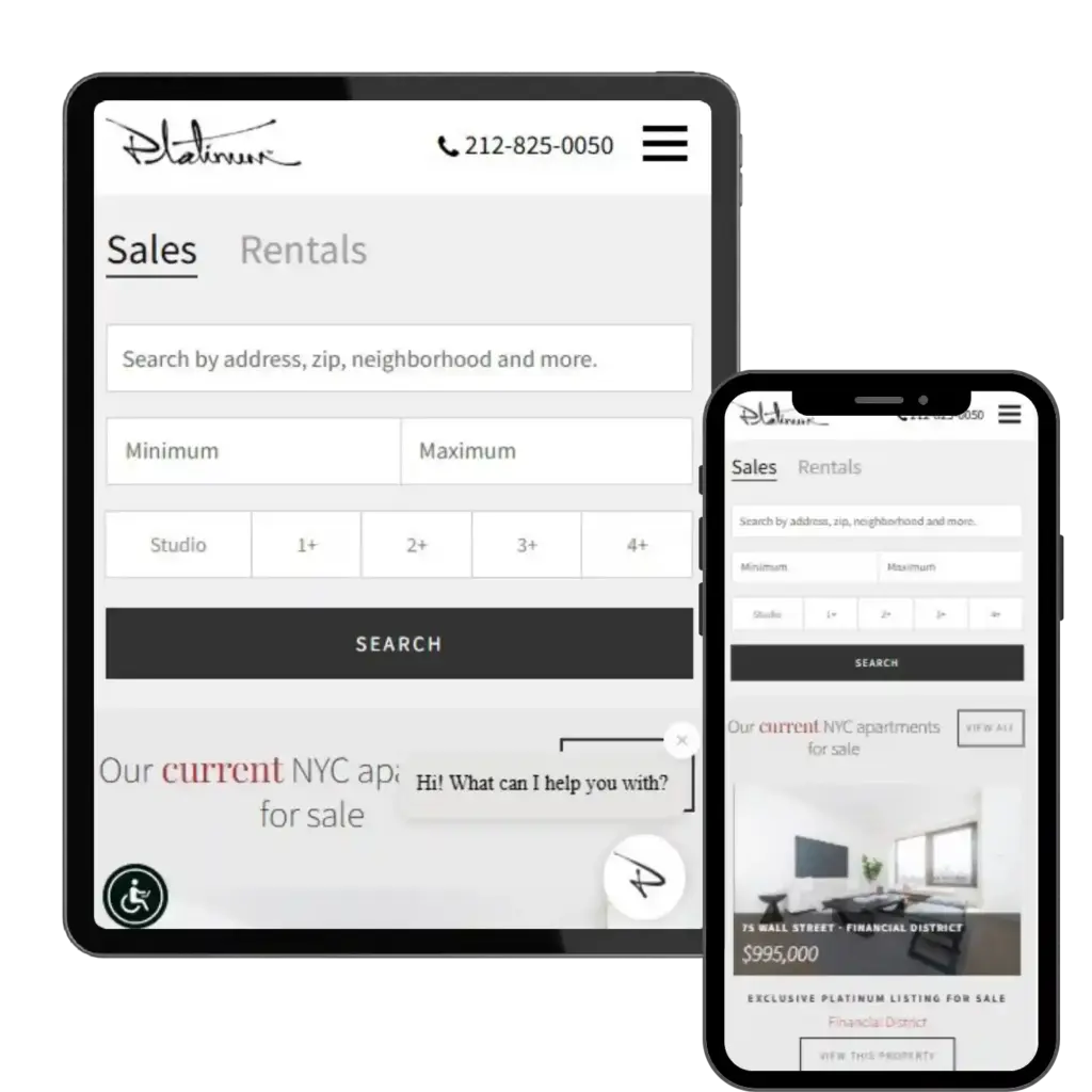 Real estate website on tablet and phone