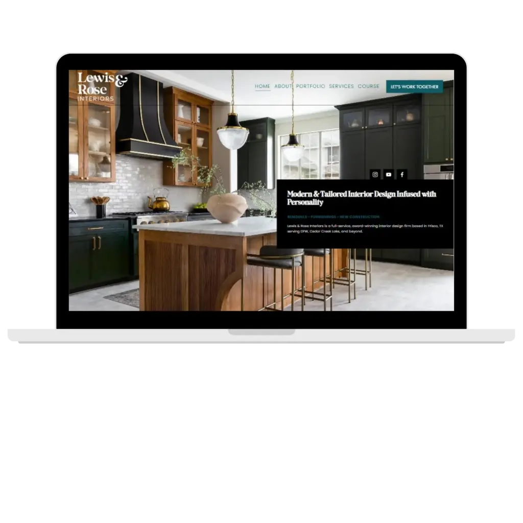 Modern interior design website displayed on a laptop