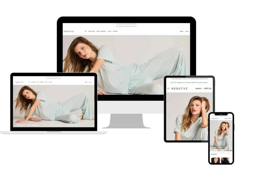 Responsive loungewear website on devices
