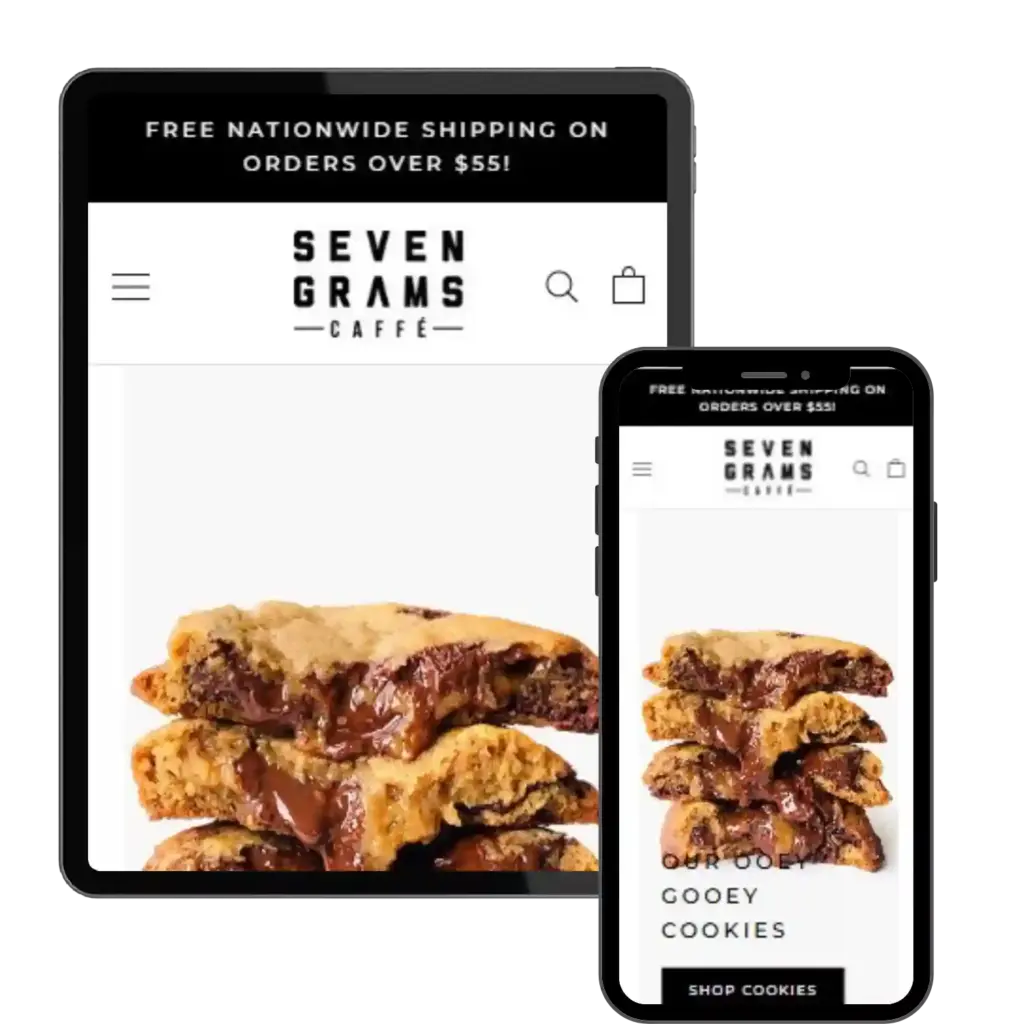 “Seven Grams Caffé mobile cookie page”