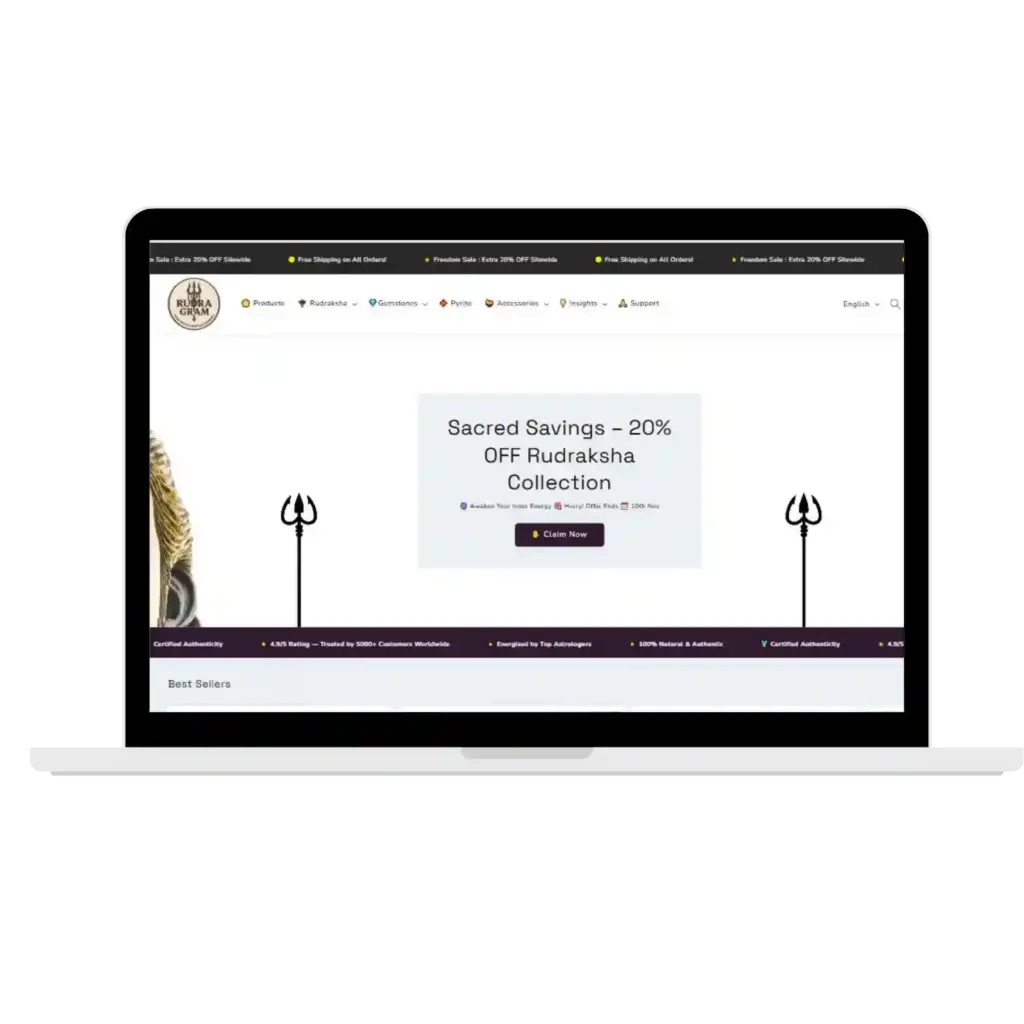 “Rudraksha sale website on laptop”