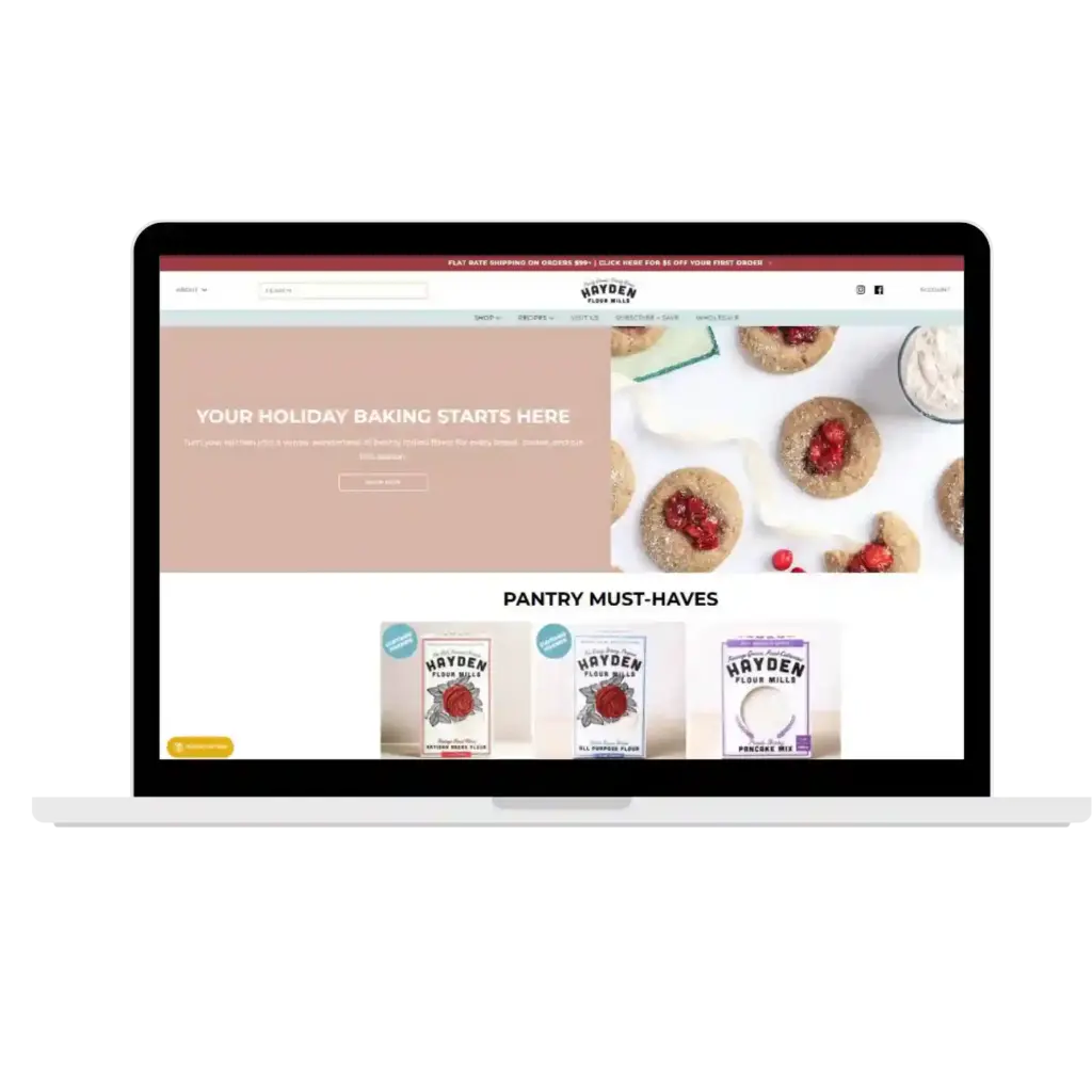 Hayden Flour Mills website on laptop
