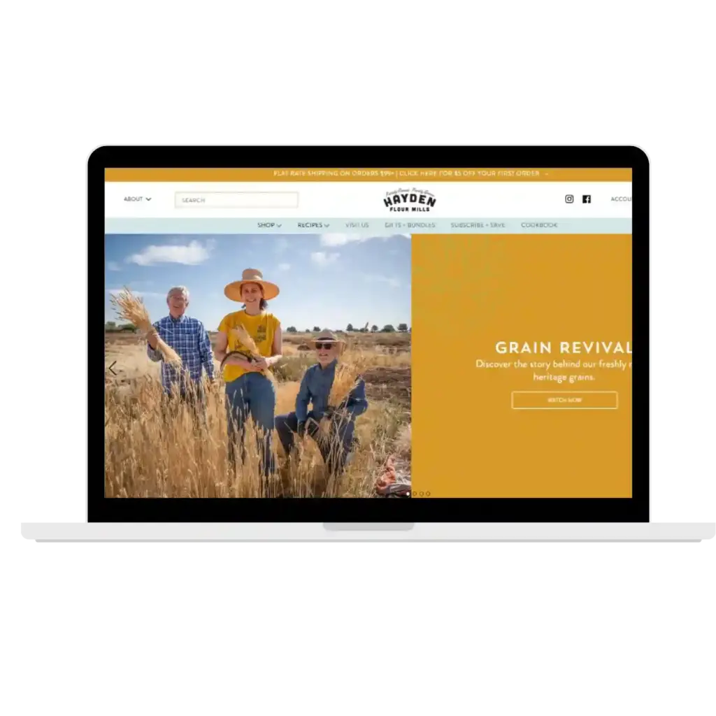 Hayden Flour Mills website on laptop