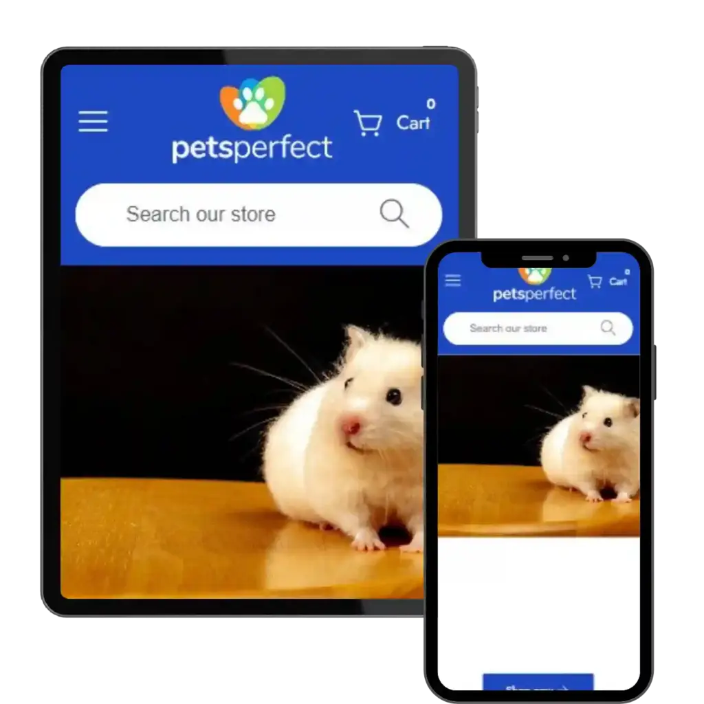 Petsperfect app on tablet & phone with hamster