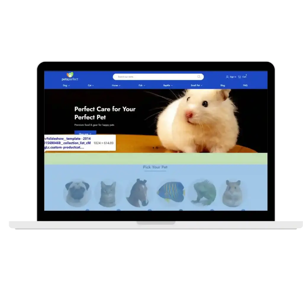 Pet store website on laptop