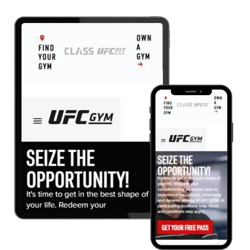 UFC Gym website on mobile and tablet