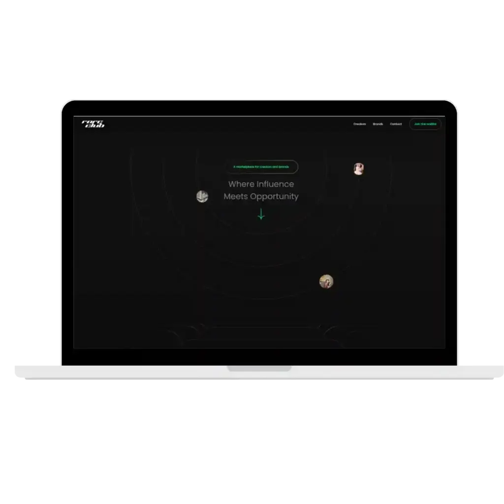Dark modern website interface on laptop