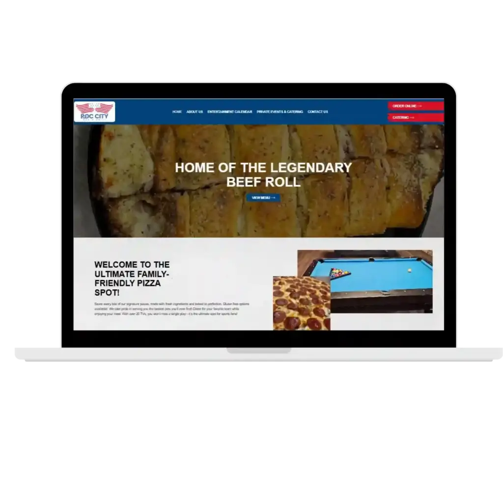 Restaurant website homepage on laptop