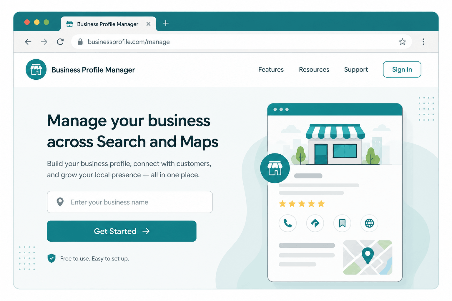 Illustration representing the Google Business Profile starting page workflow